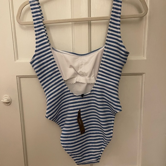 NWT J.CREW Textured squareneck one-piece in stripe - Picture 4 of 4